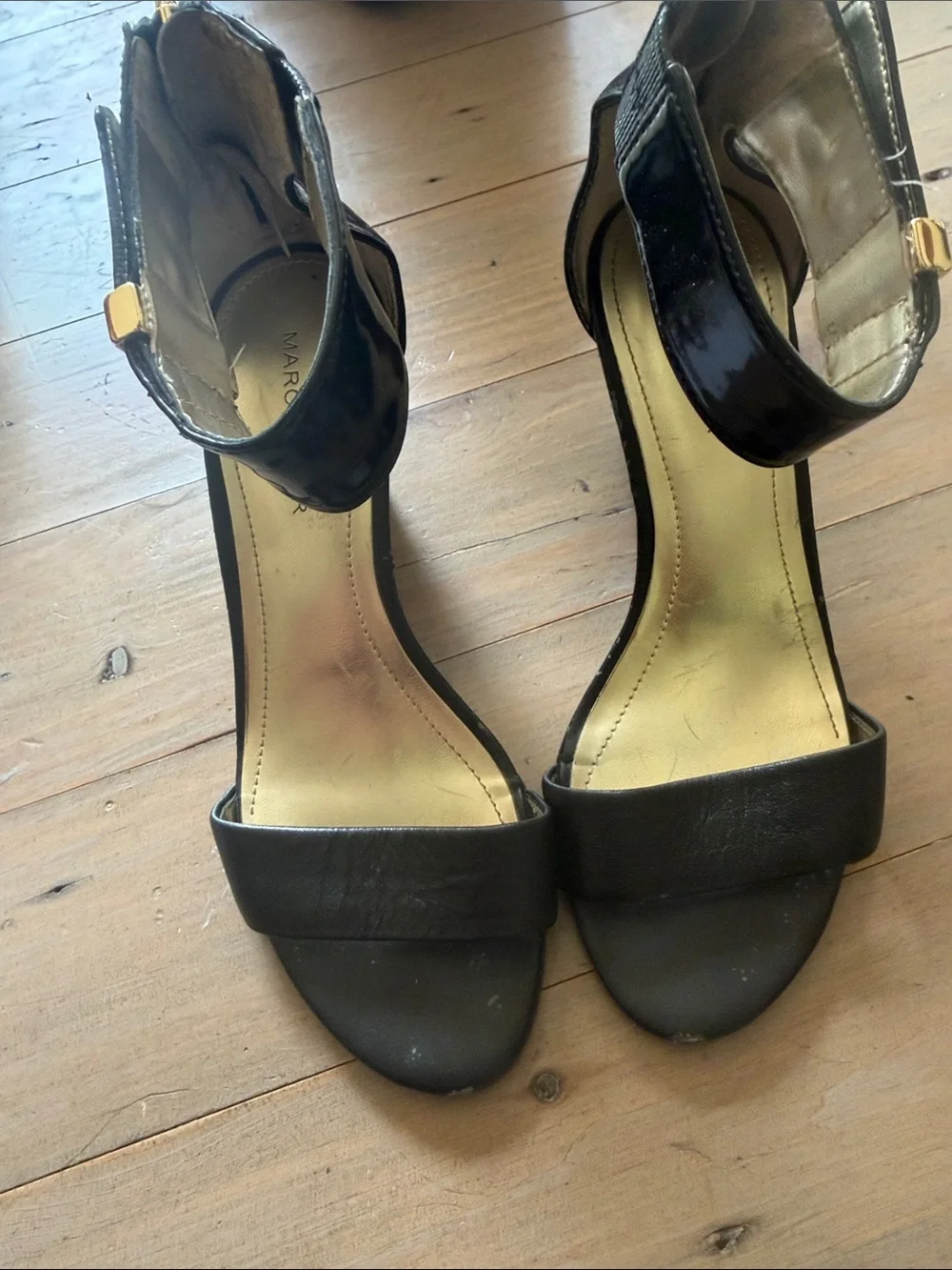 Marc Fisher Black Ankle-Strap Open-Toe Heels